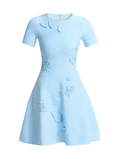 Oscar de la Renta Women's Porcelain Flower Embroidered Minidress - Cerulean | Thumbnail 1