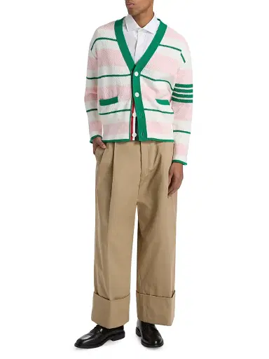 Thom Browne Men's Striped Cotton Cardigan - Light Pink - Size XXL | Thumbnail 2