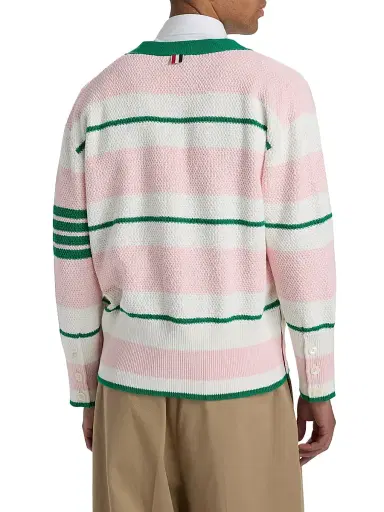 Thom Browne Men's Striped Cotton Cardigan - Light Pink - Size XXL | Thumbnail 5