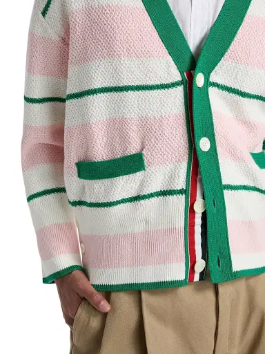 Thom Browne Men's Striped Cotton Cardigan - Light Pink - Size XXL | Thumbnail 6