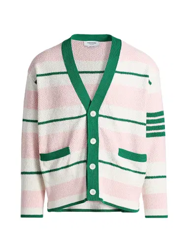Thom Browne Men's Striped Cotton Cardigan - Light Pink - Size XXL | Thumbnail 1