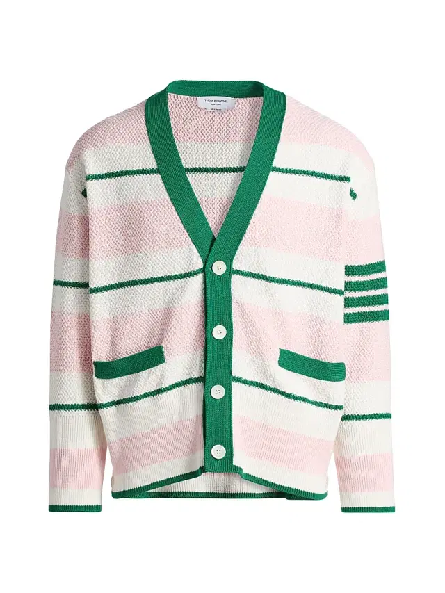 Thom Browne Men's Striped Cotton Cardigan - Light Pink