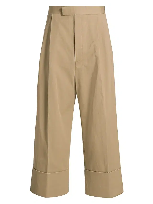 Men's Cotton Gabardine Wide-Leg Trousers - Khaki
