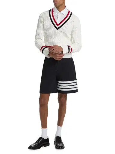 Thom Browne Men's Cable-Knit Cotton Cricket Sweater | Thumbnail 2 Thom Browne Men's Cable-Knit Cotton Cricket Sweater | Thumbnail 2