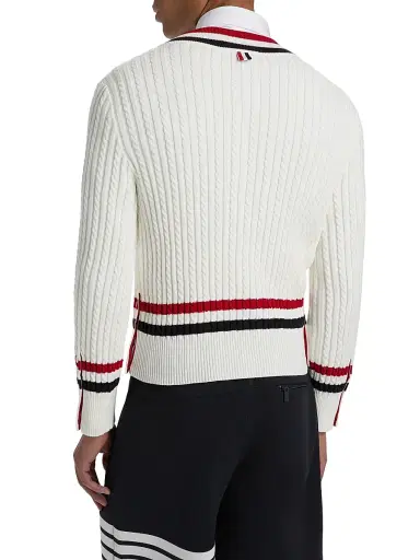 Thom Browne Men's Cable-Knit Cotton Cricket Sweater | Thumbnail 5 Thom Browne Men's Cable-Knit Cotton Cricket Sweater | Thumbnail 5