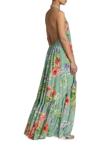 Hemant & Nandita Women's Floral A-Line Maxi Dress - Green - Size Medium | Thumbnail 5