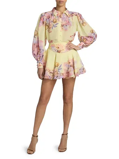 Hemant & Nandita Women's Floral Linen-Blend Miniskirt - Yellow - Size Large | Thumbnail 2