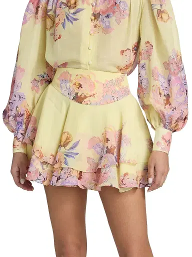 Hemant & Nandita Women's Floral Linen-Blend Miniskirt - Yellow - Size Large | Thumbnail 3