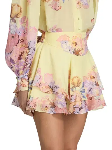 Hemant & Nandita Women's Floral Linen-Blend Miniskirt - Yellow - Size Large | Thumbnail 4