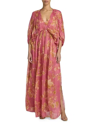Hemant & Nandita Women's Floral A-Line Caftan Maxi Dress - Size Medium | Thumbnail 3