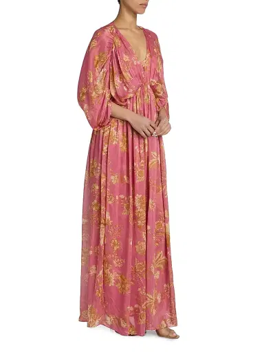 Hemant & Nandita Women's Floral A-Line Caftan Maxi Dress - Size Medium | Thumbnail 4