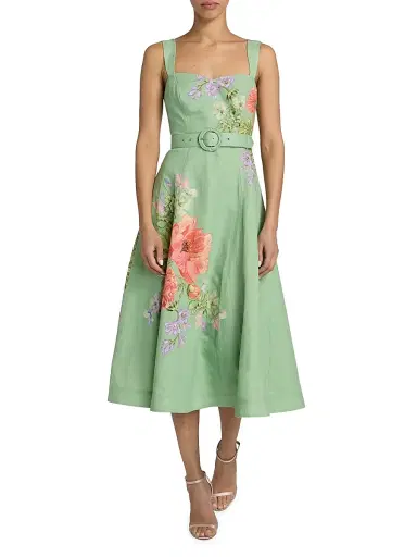Hemant & Nandita Women's Tie-Waist Floral A-Line Midi-Dress | Thumbnail 2 Hemant & Nandita Women's Tie-Waist Floral A-Line Midi-Dress | Thumbnail 2