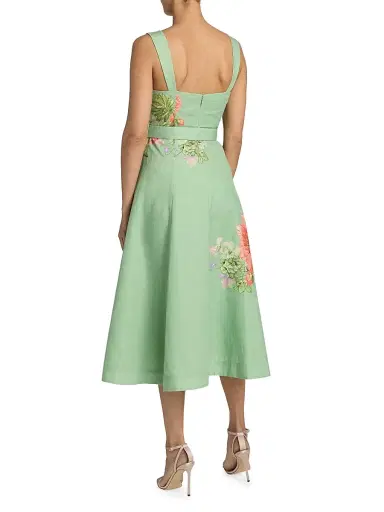 Hemant & Nandita Women's Tie-Waist Floral A-Line Midi-Dress - Green - Size XS | Thumbnail 5