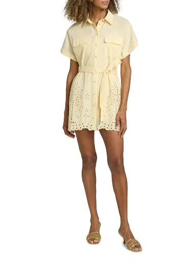 Hemant & Nandita Women's Bagh Belted Schiffli Cotton Mini Shirtdress - Yellow - Size XL | Thumbnail 2