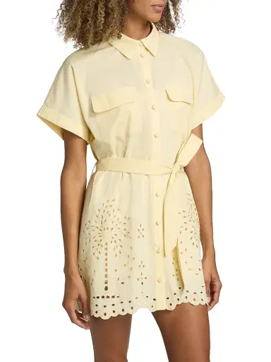 Hemant & Nandita Women's Bagh Belted Schiffli Cotton Mini Shirtdress - Yellow - Size XL | Thumbnail 4