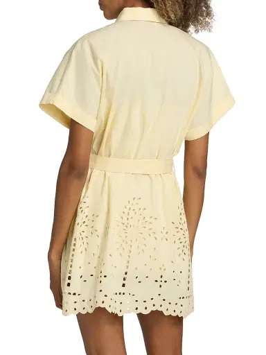 Hemant & Nandita Women's Bagh Belted Schiffli Cotton Mini Shirtdress - Yellow - Size XL | Thumbnail 5
