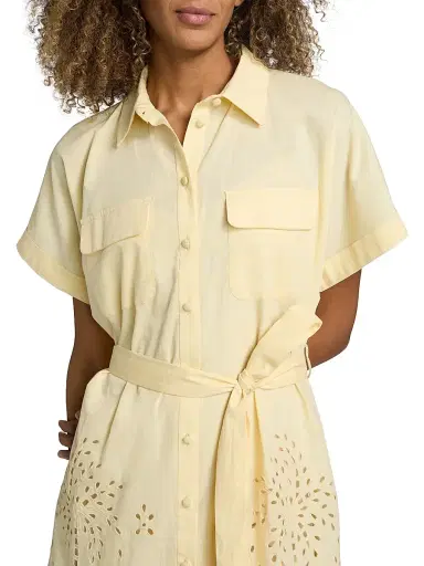 Hemant & Nandita Women's Bagh Belted Schiffli Cotton Mini Shirtdress - Yellow - Size XL | Thumbnail 6