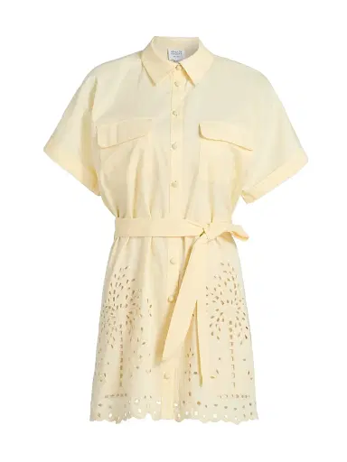 Hemant & Nandita Women's Bagh Belted Schiffli Cotton Mini Shirtdress - Yellow - Size XL | Thumbnail 1