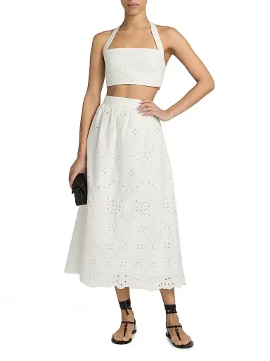 Hemant & Nandita Women's Broderie Anglaise A-Line Midi-Skirt - White - Size XL | Thumbnail 2