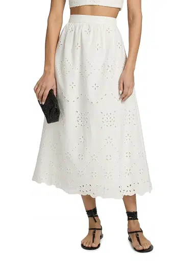 Hemant & Nandita Women's Broderie Anglaise A-Line Midi-Skirt - White - Size XL | Thumbnail 3