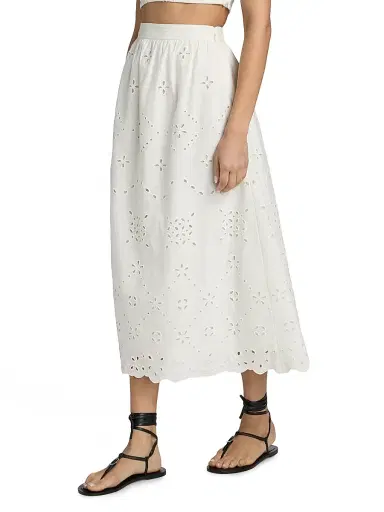Hemant & Nandita Women's Broderie Anglaise A-Line Midi-Skirt - White - Size XL | Thumbnail 4