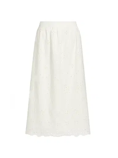 Hemant & Nandita Women's Broderie Anglaise A-Line Midi-Skirt - White - Size XL | Thumbnail 1