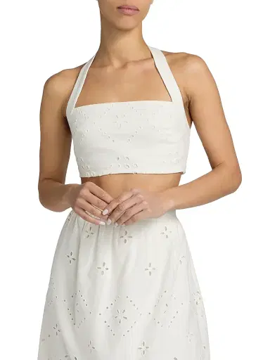 Hemant & Nandita Women's Broderie Anglaise Halterneck Bralette Top - White - Size XL | Thumbnail 3