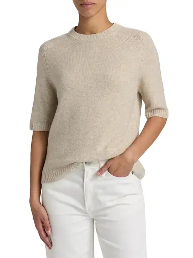 Loulou de Saison Women's Dara Short-Sleeve Crewneck Top - Beige Melange | Thumbnail 3