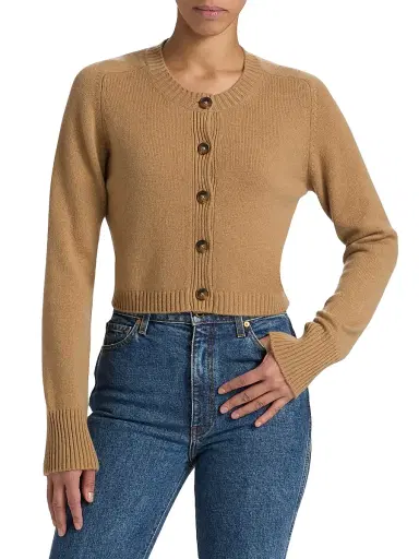 Loulou de Saison Women's Zephir Cropped Cardigan - Camel - Size XL | Thumbnail 3 Loulou de Saison Women's Zephir Cropped Cardigan - Camel - Size XL | Thumbnail 3