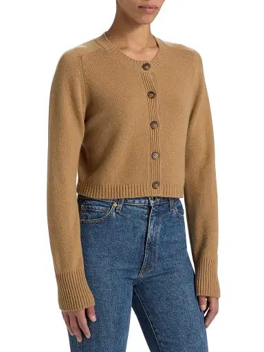 Loulou de Saison Women's Zephir Cropped Cardigan - Camel - Size XL | Thumbnail 4 Loulou de Saison Women's Zephir Cropped Cardigan - Camel - Size XL | Thumbnail 4