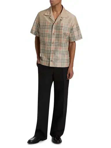 Burberry Men's Hugh Faded Check Camp Shirt - Sand Ip Check | Thumbnail 2