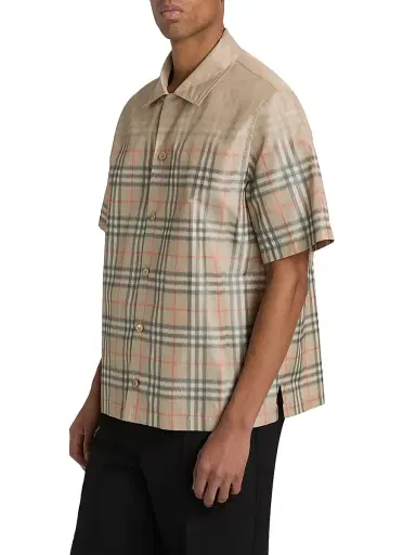 Burberry Men's Hugh Faded Check Camp Shirt - Sand Ip Check | Thumbnail 4