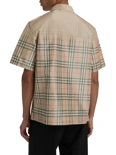Burberry Men's Hugh Faded Check Camp Shirt - Sand Ip Check | Thumbnail 5
