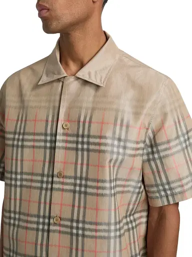 Burberry Men's Hugh Faded Check Camp Shirt - Sand Ip Check | Thumbnail 6