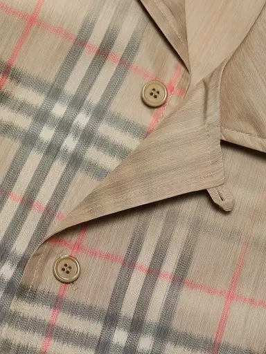 Burberry Men's Hugh Faded Check Camp Shirt - Sand Ip Check | Thumbnail 7