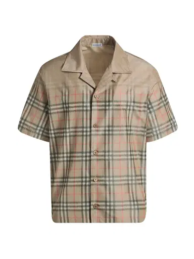 Burberry Men's Hugh Faded Check Camp Shirt - Sand Ip Check | Thumbnail 1