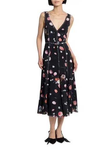 Erdem Women's Floral Topstiched Cocktail Dress - Dutch Flower Painting Black | Thumbnail 2 Erdem Women's Floral Topstiched Cocktail Dress - Dutch Flower Painting Black | Thumbnail 2