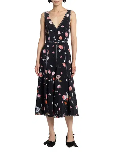 Erdem Women's Floral Topstiched Cocktail Dress - Dutch Flower Painting Black | Thumbnail 3 Erdem Women's Floral Topstiched Cocktail Dress - Dutch Flower Painting Black | Thumbnail 3