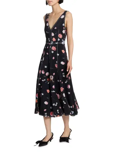 Erdem Women's Floral Topstiched Cocktail Dress - Dutch Flower Painting Black | Thumbnail 4 Erdem Women's Floral Topstiched Cocktail Dress - Dutch Flower Painting Black | Thumbnail 4