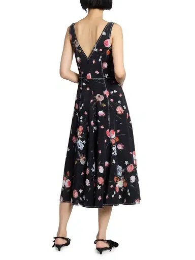 Erdem Women's Floral Topstiched Cocktail Dress - Dutch Flower Painting Black | Thumbnail 5 Erdem Women's Floral Topstiched Cocktail Dress - Dutch Flower Painting Black | Thumbnail 5