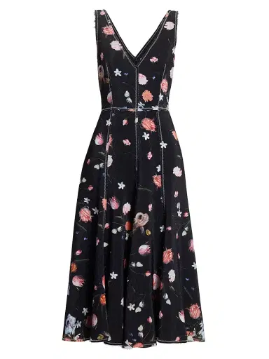 Erdem Women's Floral Topstiched Cocktail Dress - Dutch Flower Painting Black | Thumbnail 1 Erdem Women's Floral Topstiched Cocktail Dress - Dutch Flower Painting Black | Thumbnail 1