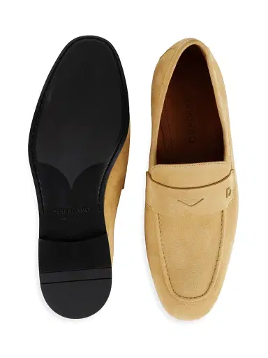Ferragamo Men's Tiberio Suede Penny Loafers - Natural - Size 12 | Thumbnail 4