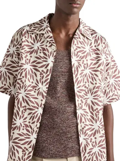 Prada Men's Printed Cotton Bowling Shirt - Beige Khaki | Thumbnail 4 Prada Men's Printed Cotton Bowling Shirt - Beige Khaki | Thumbnail 4