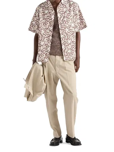 Prada Men's Printed Cotton Bowling Shirt - Beige Khaki | Thumbnail 7 Prada Men's Printed Cotton Bowling Shirt - Beige Khaki | Thumbnail 7