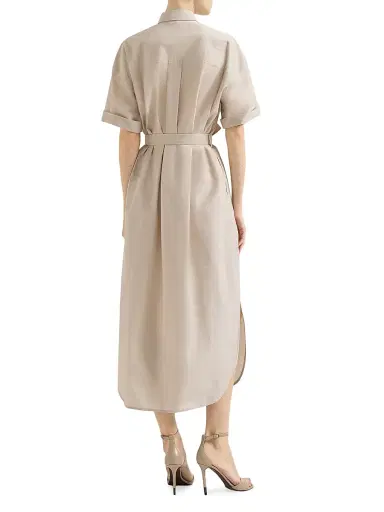 Brunello Cucinelli Women's Techno Cotton Poplin Dress with Dazzling Seabed Embroidery - Silk - Size XL | Thumbnail 3