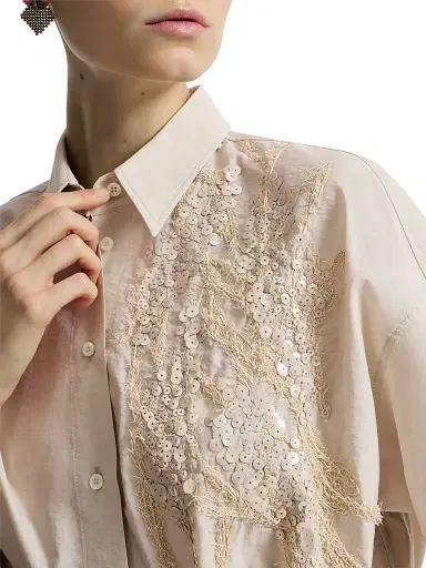 Brunello Cucinelli Women's Techno Cotton Poplin Dress with Dazzling Seabed Embroidery - Silk - Size XL | Thumbnail 4