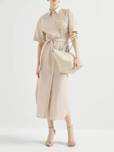 Brunello Cucinelli Women's Techno Cotton Poplin Dress with Dazzling Seabed Embroidery - Silk - Size XL | Thumbnail 6