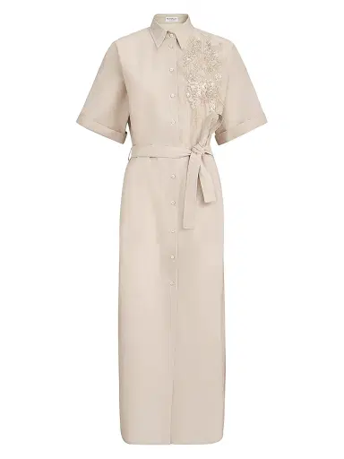 Brunello Cucinelli Women's Techno Cotton Poplin Dress with Dazzling Seabed Embroidery - Silk - Size XL | Thumbnail 1