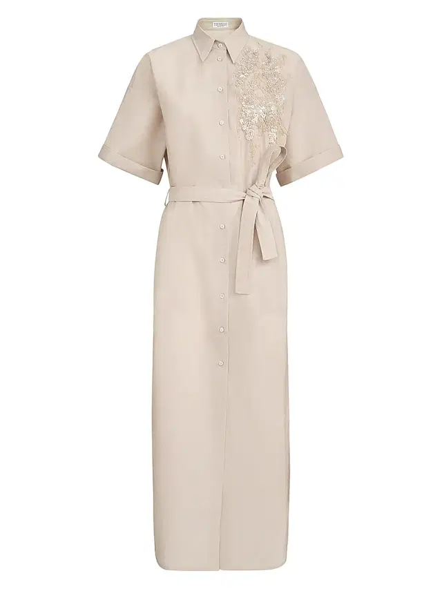 Women's Techno Cotton Poplin Dress with Dazzling Seabed Embroidery - Silk