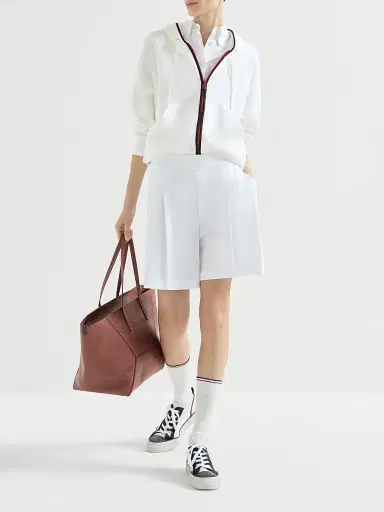 Brunello Cucinelli Women's Stretch Cotton Piqué Active Shorts with Logo - White - Size 10 | Thumbnail 6